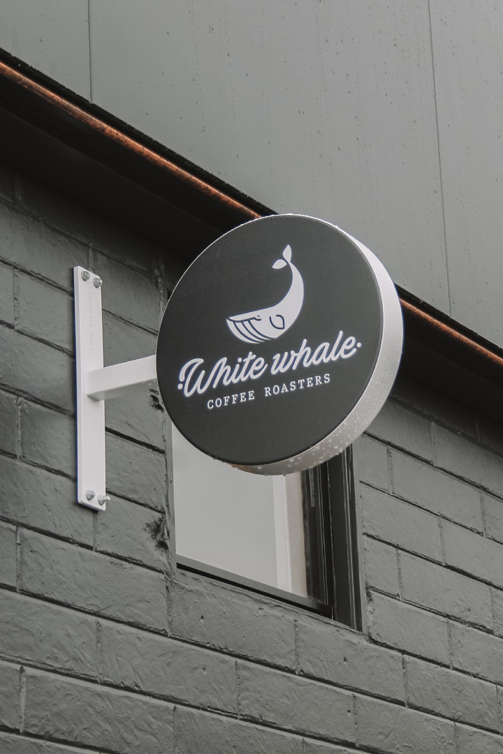 White Whale Coffee Roasters signage new branding